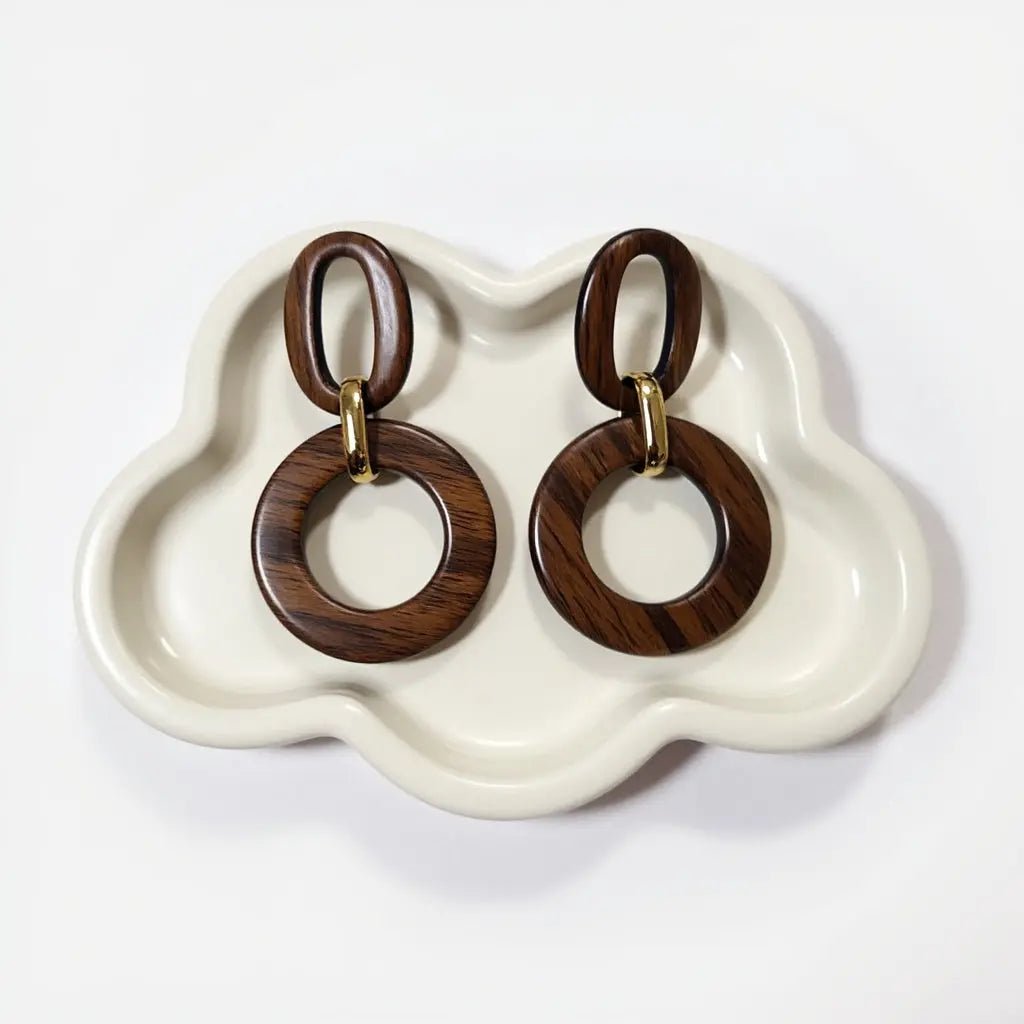 Boucles d’oreilles fantaisie femme en bois et acier inoxydable, design oversize chic et tendance elegance bijoux