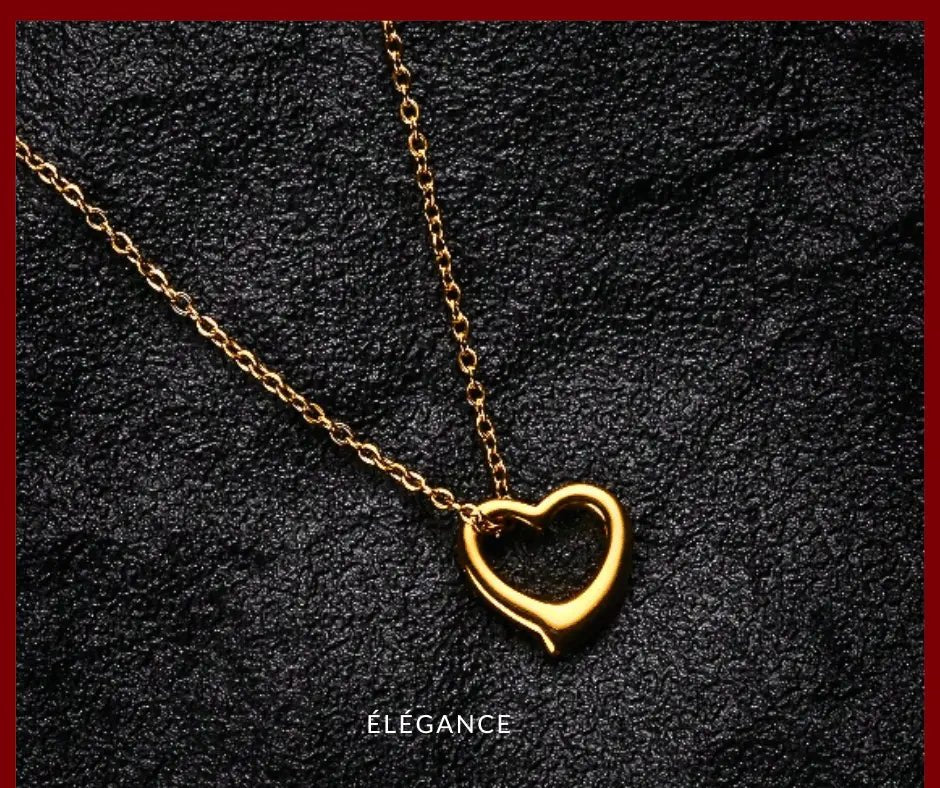 collier acier inoxydable doré bijoux femme acier doré bracelet acier inoxydable collier cœur acier doré collier acier argenté collier minimaliste Saint-Valentin bijoux acier inoxydable collier breloque cœur rond idée cadeau Saint-Valentin femme collier chic et romantique elegance bijoux