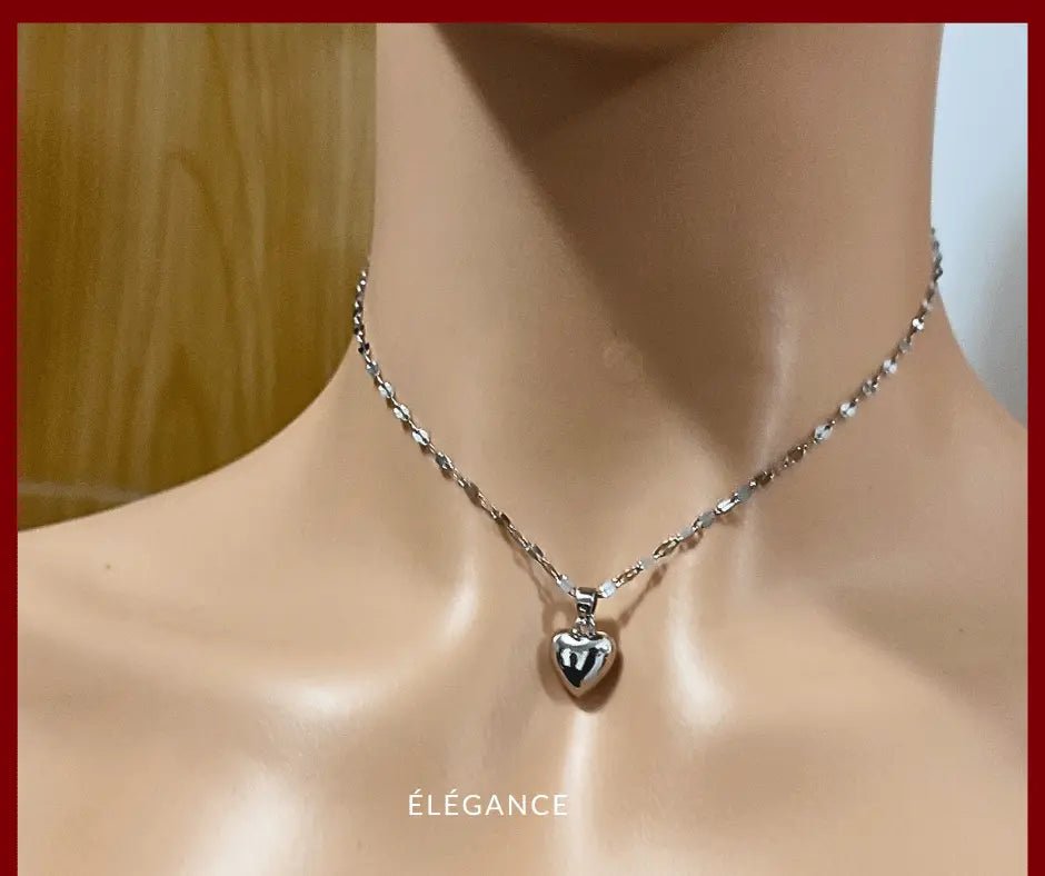 Collier Chaîne avec Pendentif Cœur Acier Elégance Simplement