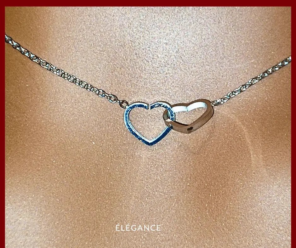 collier en acier inoxydable doré bijoux femme en acier doré collier acier inoxydable collier cœur acier doré collier double cœur bijoux pour la Saint-Valentin bijoux acier inoxydable collier chaîne acier inoxydable collier avec pendentif cœurs entrelacés