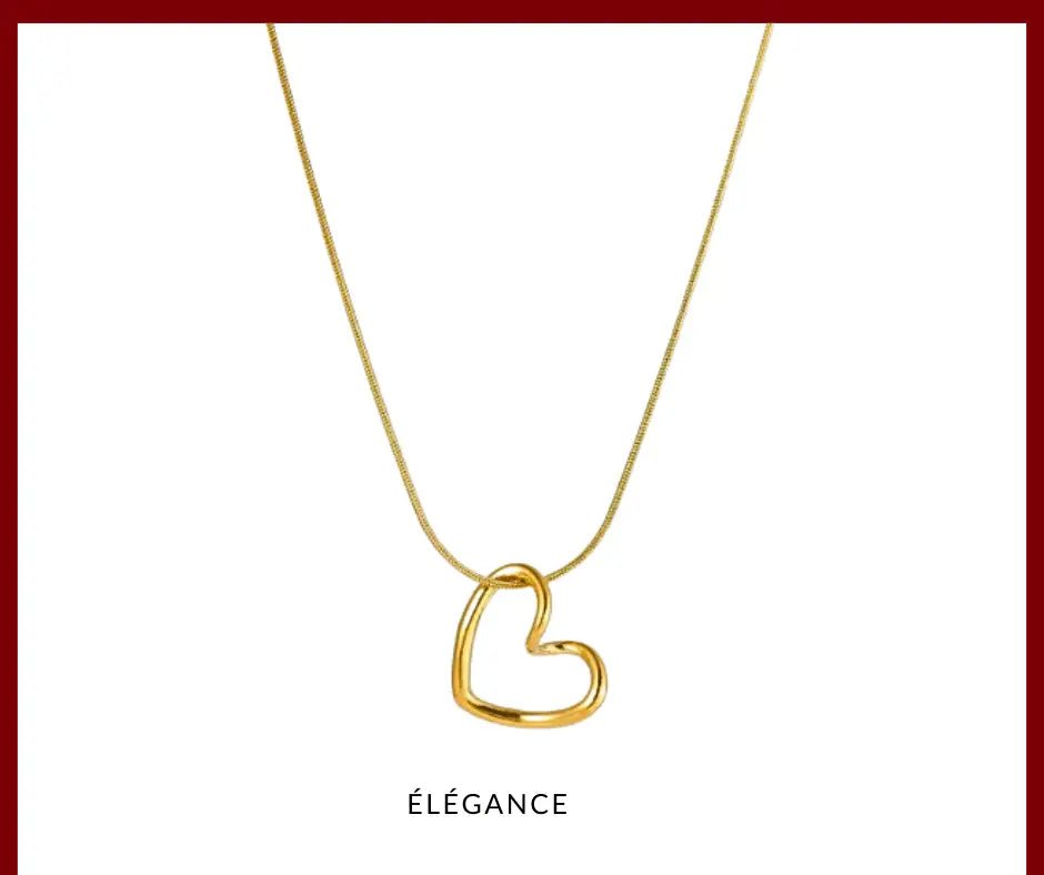 Collier breloque en cœur creux en acier elegance bijoux – Élégance Simplement, un bijou parfait pour offrir en cadeau de Saint-Valentin. Disponible sur www.elegancesimplement.com.