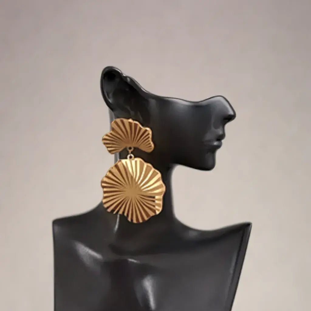 Boucles GINKA dorées en acier inoxydable hypoallergénique, forme feuille et disque