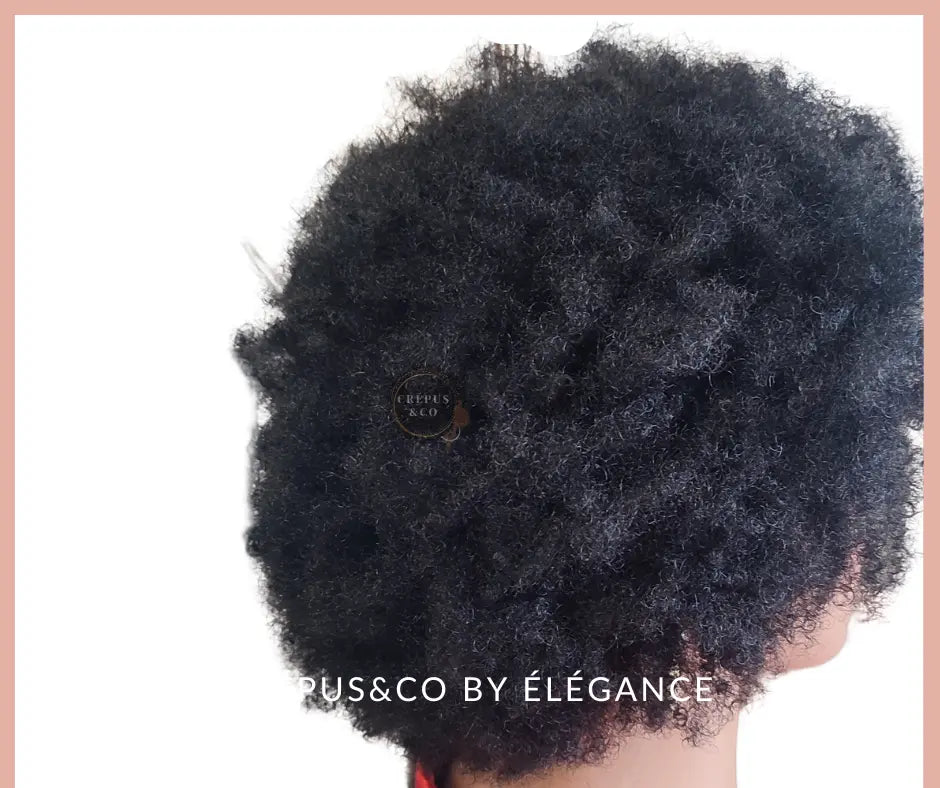 Perruque afro Crépus&Co – Cheveux crépus 4c, kinky et boucles 3c, avec frange pour femme noire. Perruque postiche sans colle, effet naturel et stylé, idéale pour un look afro court. Disponible sur Elégance Simplement, le magasin de perruques afro créées pour femmes noires. Perfectionnez votre style avec une perruque synthétique de qualité, facile à porter