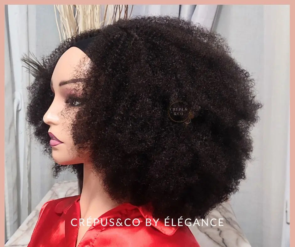 Perruque bandeau cheveux naturels et afro, perruque ouverte pour cheveux crépus, facile à poser rapidement. Extension pour femme noire, perruque synthétique effet naturel, perruque femme sans colle, idéale pour un look pratique et élégant