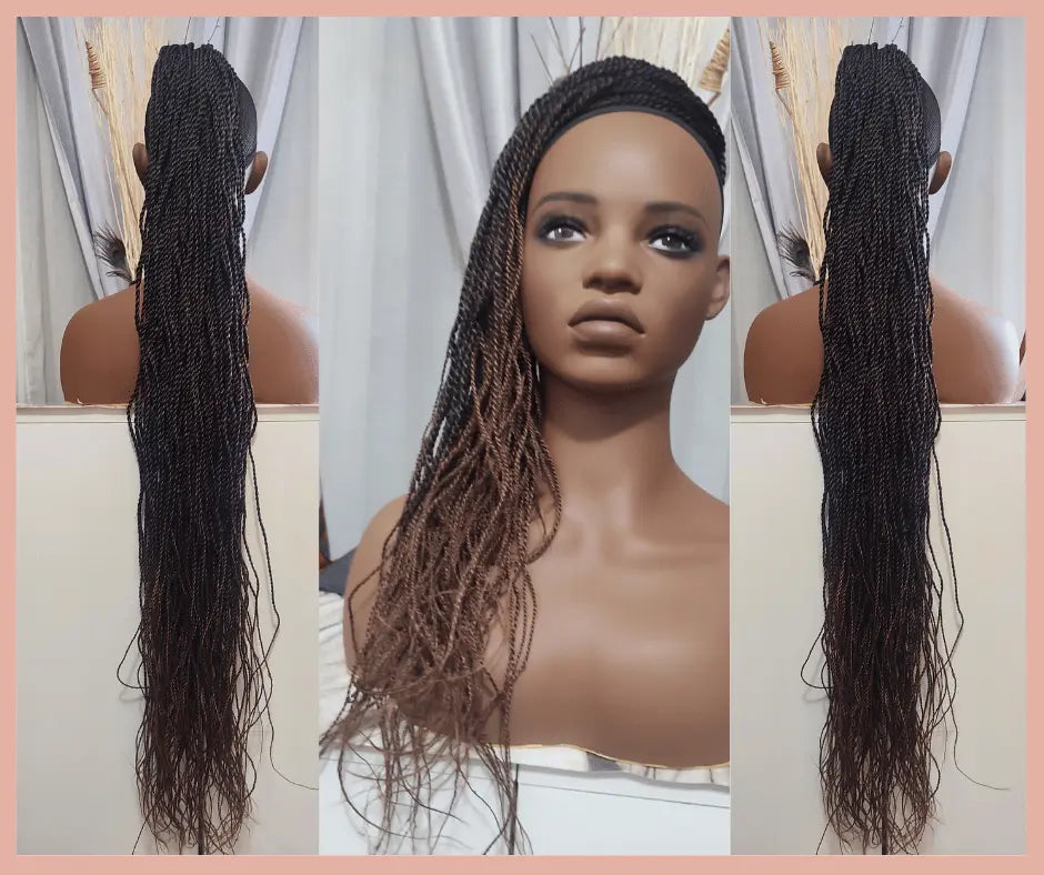 Postiche queue de cheval 'Reine Esther' – Postiche Vanille 22 pouces couleur T1B/33, avec tresse longue. Élégance Simplement, pour un look sophistiqué et des tresses longues parfaites.