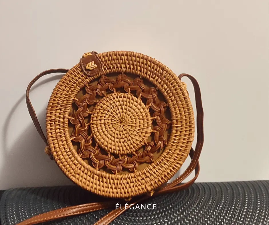Sac à Main Rond en Osier Beige | Neuf sans étiquette Elégance Simplement