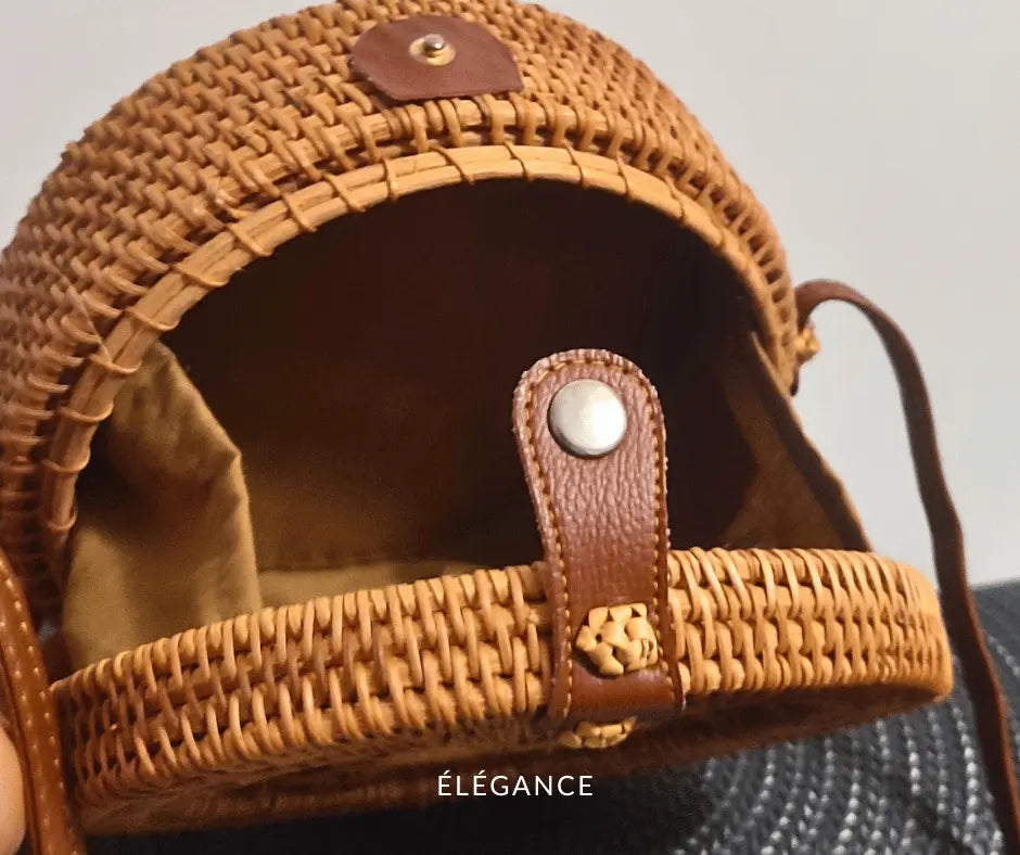 Sac à Main Rond en Osier Beige | Neuf sans étiquette Elégance Simplement