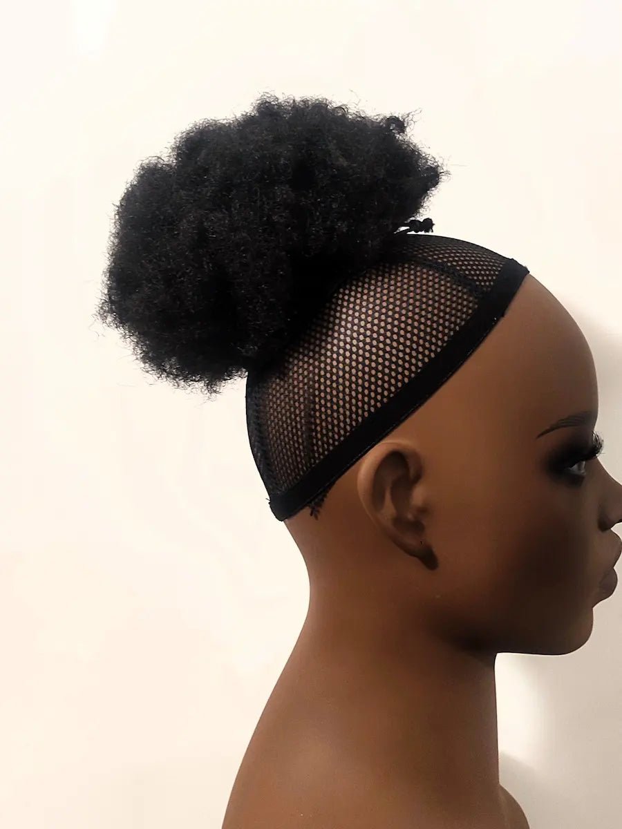 Extension afro puff, queue de cheval crépue courte pour femme noire, fixation élastique sécurisée résistantes à la chaleur.