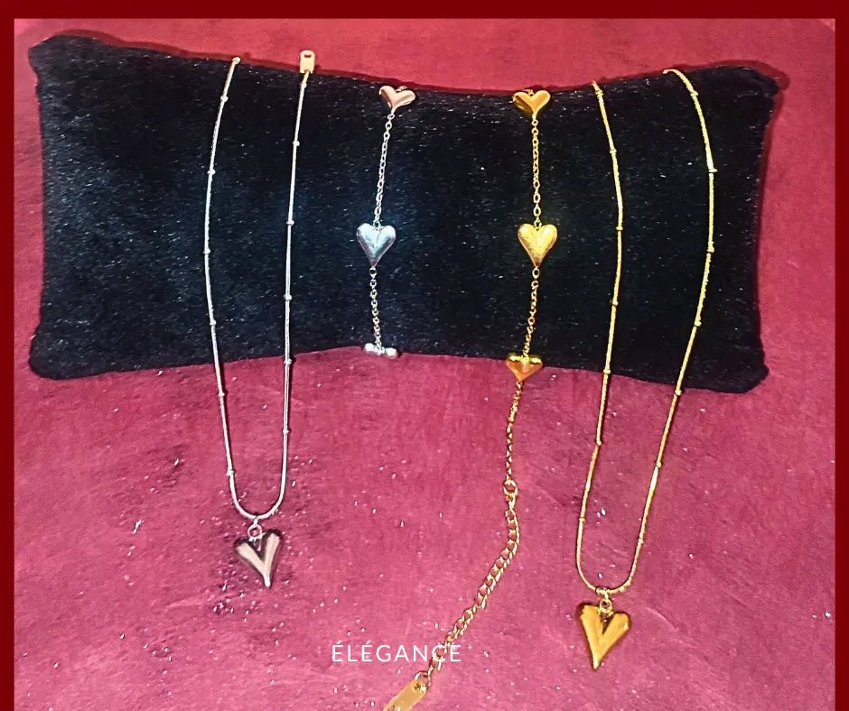 Collier pendentif cœurs entrelacés en acier inoxydable, bijou intemporel pour femme élégante.