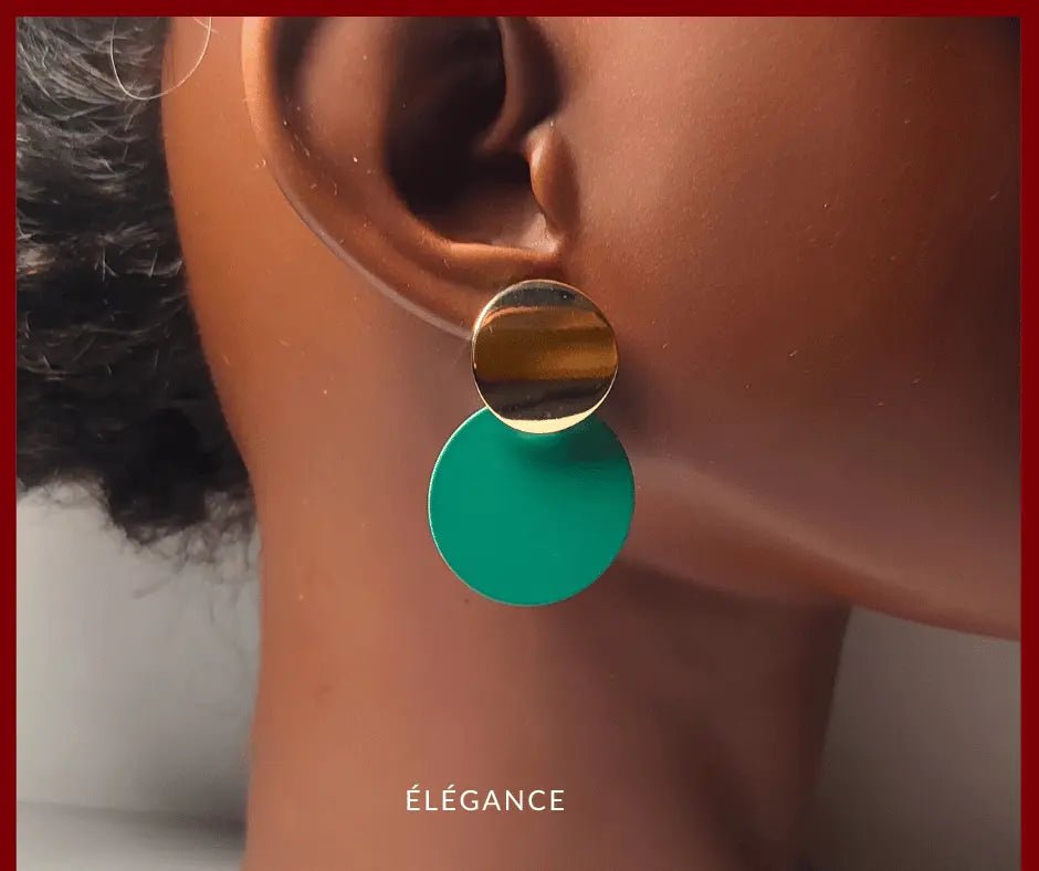 Bijoux femme – boucles pendantes rondes dorées et vertes élégantes et résistantes