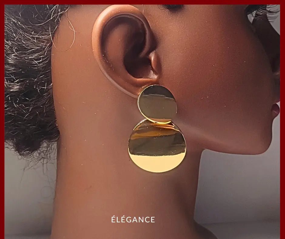 Boucles rondes pendantes dorées en acier inoxydable, bijoux élégants et modernes pour femme. Elégance