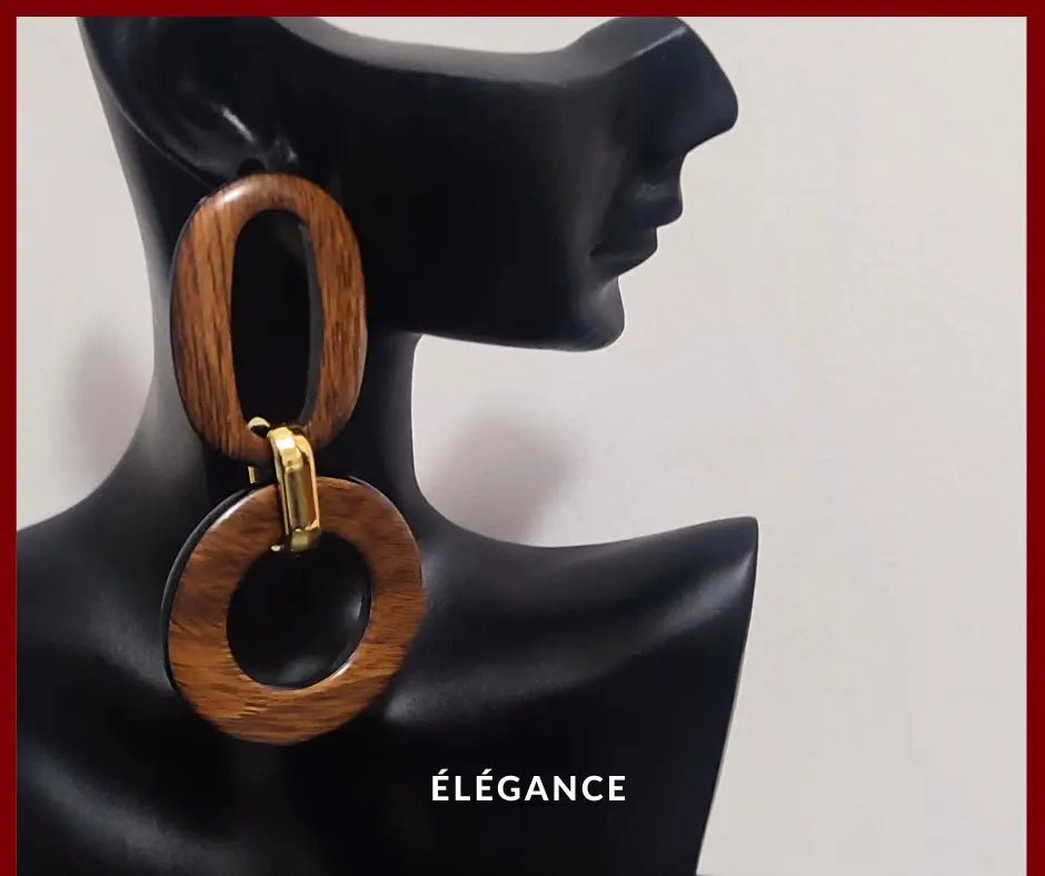 Boucles d’oreilles vintage mates en bois et acier inoxydable, design oversize rond, style tendance et original – Élégance bijoux
