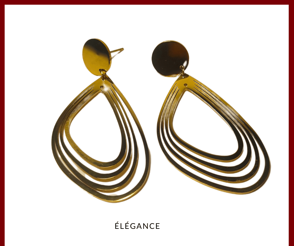 Boucles d’oreilles pendantes ovales en acier inoxydable plaqué or 18K, élégantes et modernes, idéales pour sublimer toutes vos tenues.