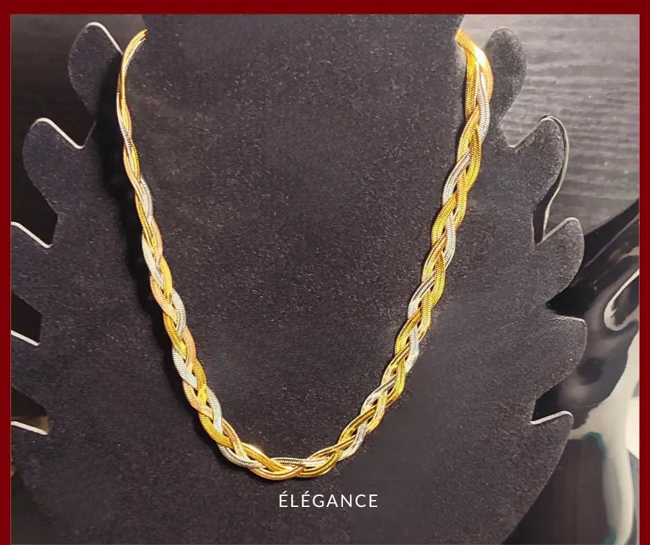 Collier tressé en acier inoxydable, design unique à 3 brins pour une allure élégante.