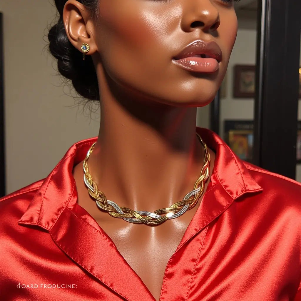 Collier 3 brins tressés en acier inoxydable, design moderne et élégant.
