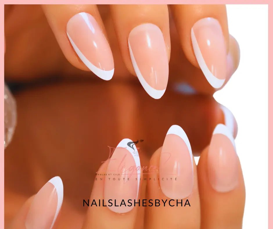 Kit ongles amande french manucure originale faux ongle réutilisable NAILSLASHESBYCHA-ELEGANCE faux ongles réutilisables