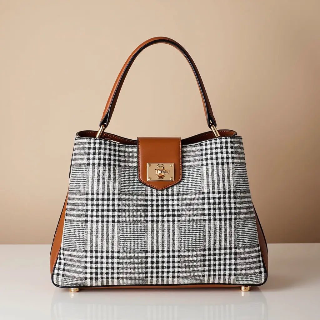 sac à main femme effet cuir Tom et Eva sac motif vichy noir original tendance, sac camel