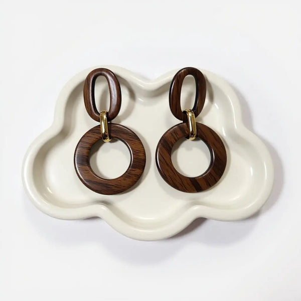 Boucles d’oreilles fantaisie femme en bois et acier inoxydable, design oversize chic et tendance elegance bijoux