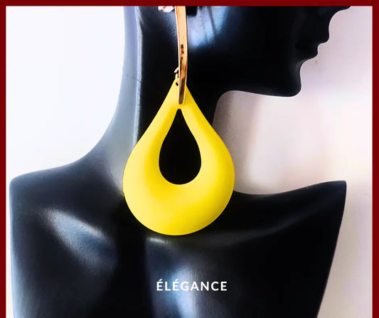 boucles d'oreilles goutte d'eau, boucles d'oreilles pendantes jaunes, boucles d'oreilles en alliage, bijoux originaux, accessoires mode femme, boucles d'oreilles grandes tailles, boucles d'oreilles jaunes, elegance bijoux_elegance bijoux_élégance bijoux_elegance simplement