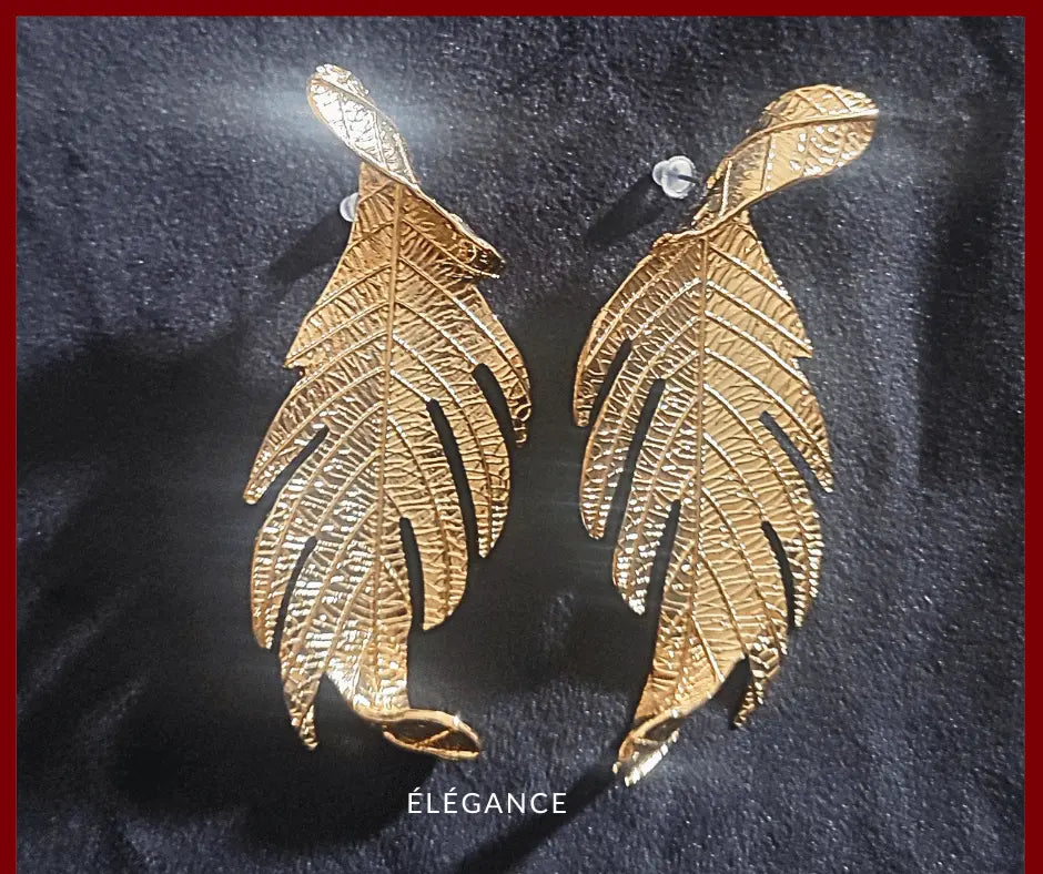 boucles d'oreilles originales, boucles d'oreilles feuille, bijou femme, boucles d'oreilles dorées, boucles d'oreilles tendance, boucle d'oreille pendantes, boucles d'oreille légères, boucles d'oreilles xxl, élégance bijoux