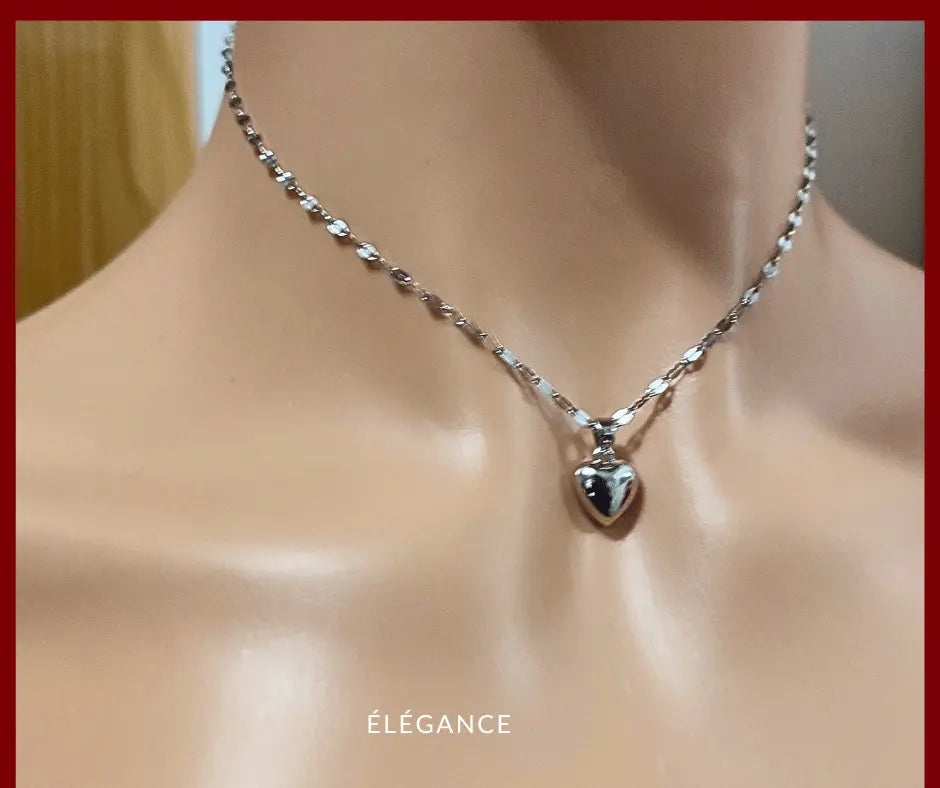 Collier Chaîne avec Pendentif Cœur Acier Elégance Simplement