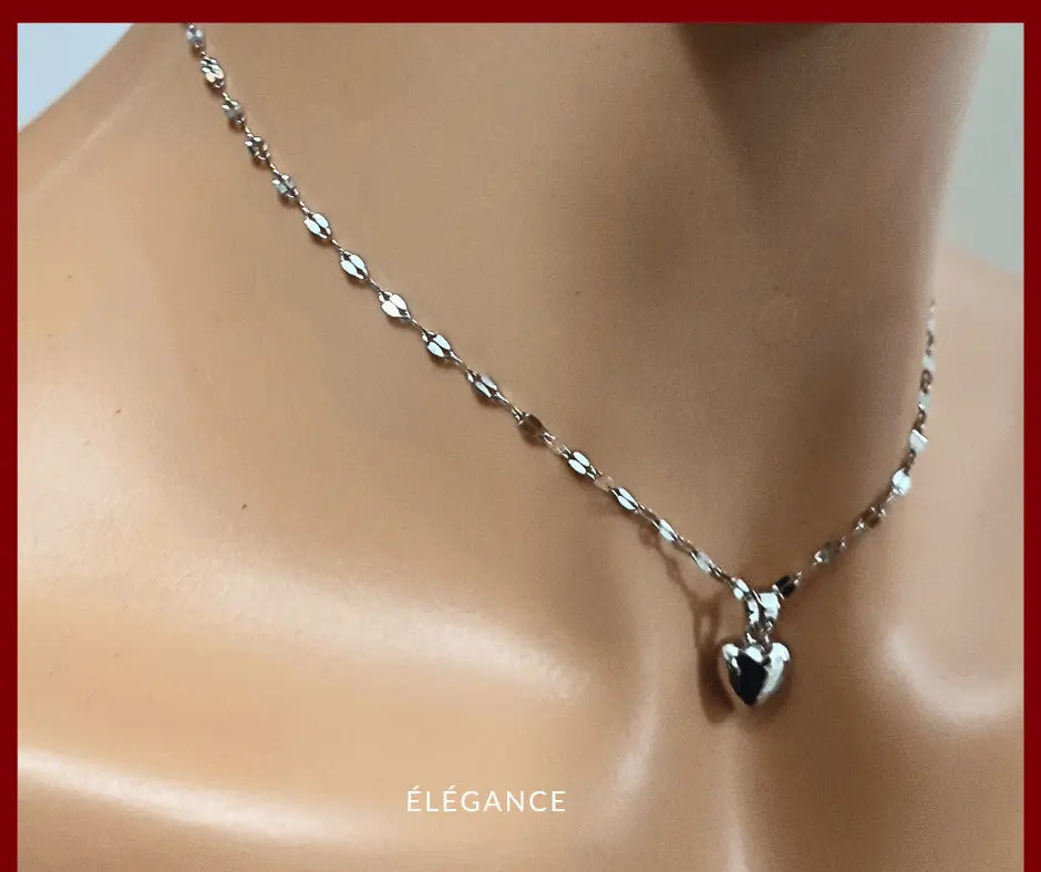 Collier Chaîne avec Pendentif Cœur Acier Elégance Simplement