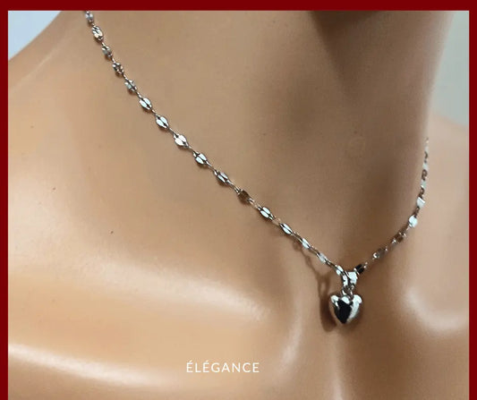 Collier Chaîne avec Pendentif Cœur Acier Elégance Simplement
