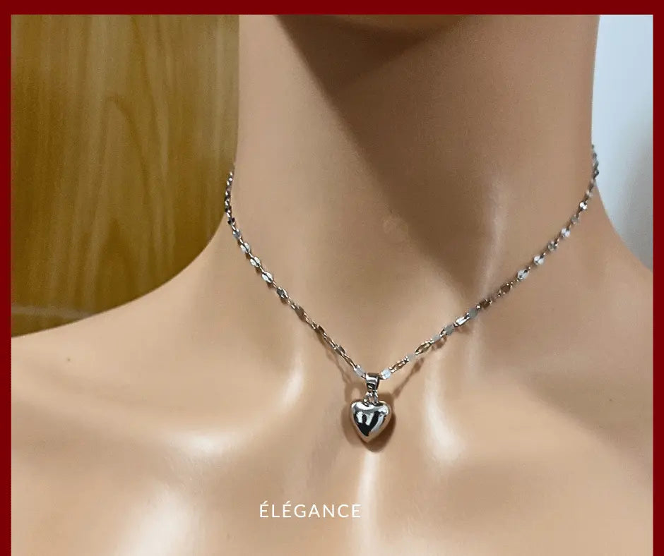 Collier Chaîne avec Pendentif Cœur Acier Elégance Simplement