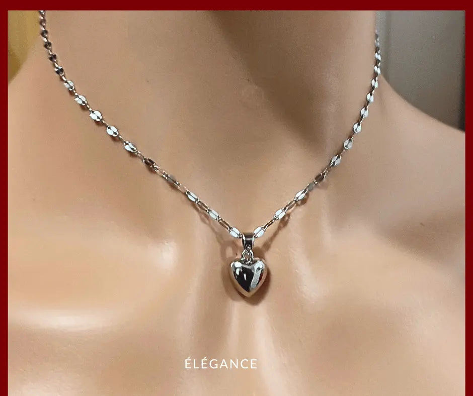 Collier Chaîne avec Pendentif Cœur Acier Elégance Simplement