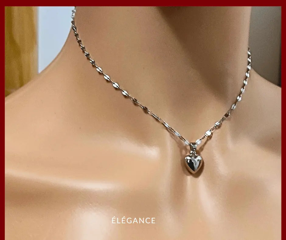 Collier Chaîne avec Pendentif Cœur Acier Elégance Simplement
