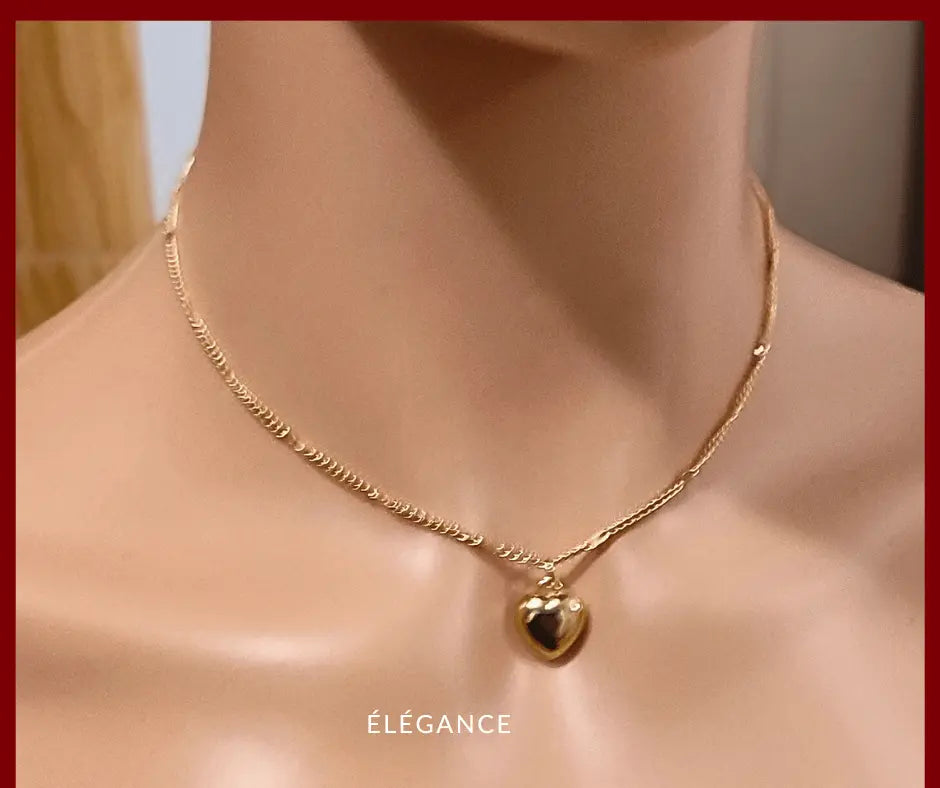 Collier Chaîne avec Pendentif Cœur Acier Elégance Simplement