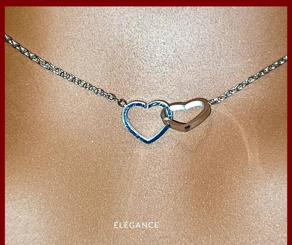 collier en acier inoxydable doré bijoux femme en acier doré collier acier inoxydable collier cœur acier doré collier double cœur bijoux pour la Saint-Valentin bijoux acier inoxydable collier chaîne acier inoxydable collier avec pendentif cœurs entrelacés 