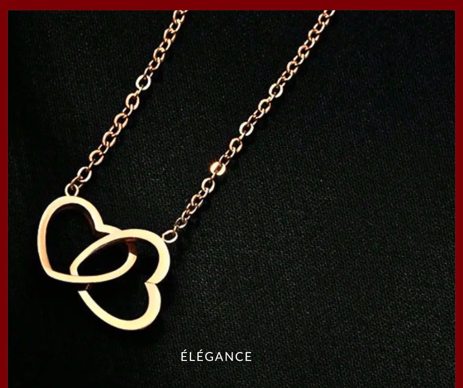 Collier en acier inoxydable doré avec pendentif cœurs entrelacés, un cadeau chic et romantique pour la Saint-Valentin.