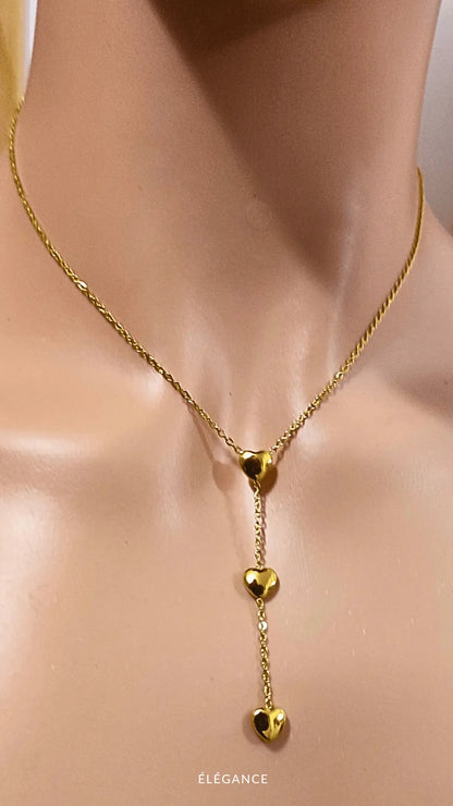 Collier Long 3 Cœurs Acier inoxydable Elégance bijoux