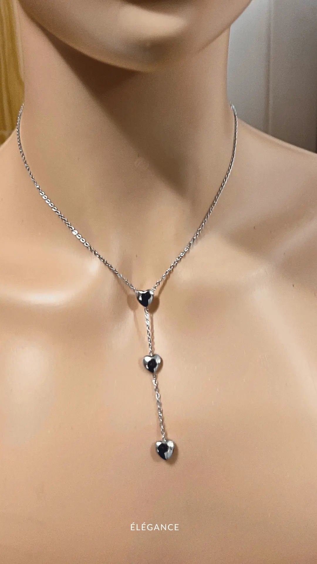Collier Long 3 Cœurs Acier inoxydable cadeau-femme.