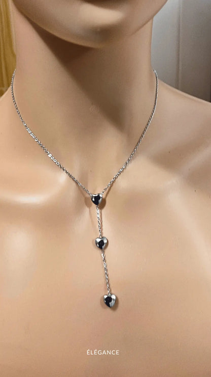 Collier Long 3 Cœurs Acier inoxydable cadeau-femme.