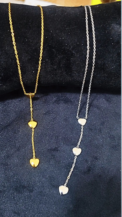 Collier Long 3 Cœurs Acier inoxydable Elégance Simplement