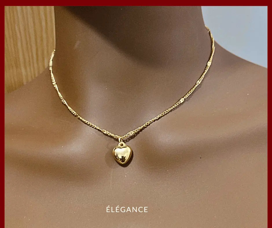  Collier doré en acier inoxydable avec pendentif cœur, bijou élégant pour la Saint-Valentin.