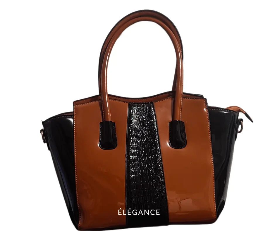Grand Sac à Main Vernis Noir et Chocolat | Neuf Sans Etiquette Elégance Simplement Sac à main vernis noir spacieux femme moderne
