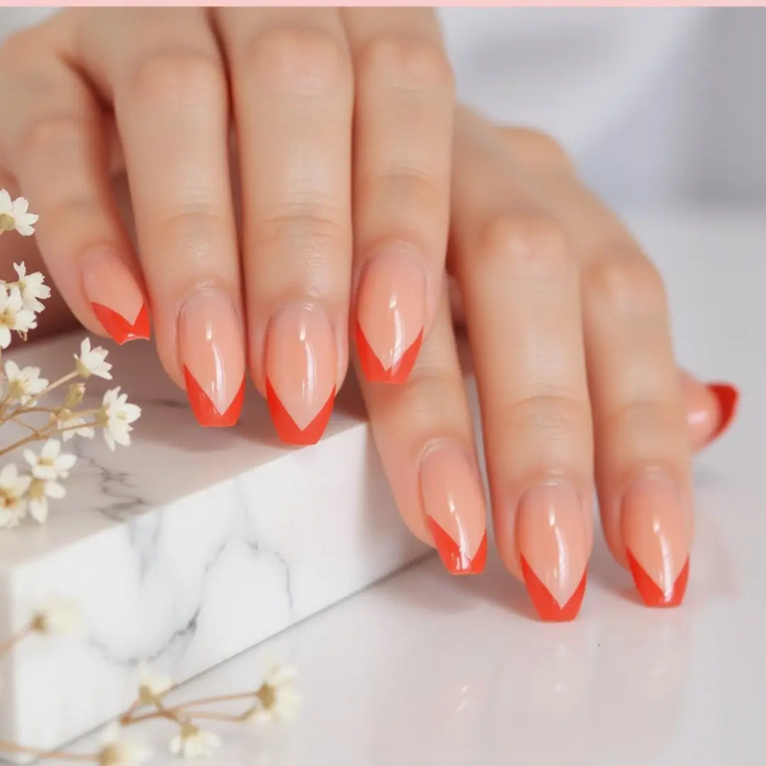 ongle french original-faux ongle french manucure rouge  v - french manucure originale - ongle carré long - ongle french nails lashes by cha faux ongles réutilisables faux ongle mi long faux ongles avec french french sur ongle ballerine