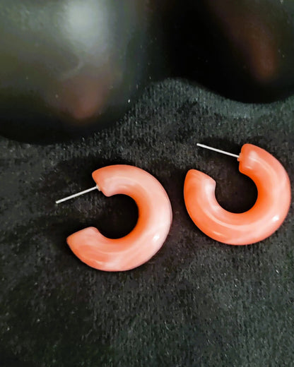  Boucles d'oreille acier Nayomi demi-créoles marbrées rose pâle