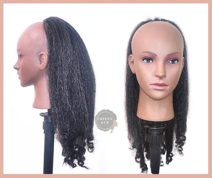Postiche queue de cheval avec élastique crépus étiré 16 pouces poivre sel – Extension cheveux crépus avec texture naturelle, coiffure rapide afro étirée. Idéale pour un look lisse et élégant, parfaite pour les cheveux afro ou blow out.