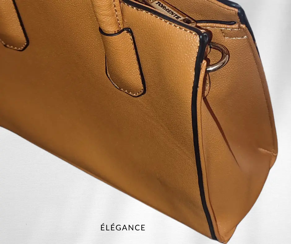 Sac à main Torrente Edmone, sac à main femme camel, sac élégant avec poignées, sac compartiment zippé, sac compact femme, Torrente Edmone camel, elegance simplement