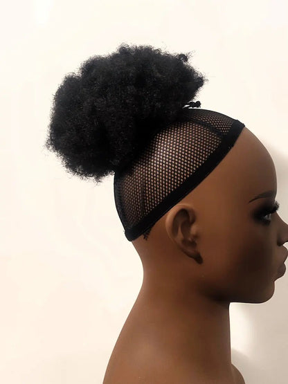 Extension afro puff, queue de cheval crépue courte pour femme noire, fixation élastique sécurisée résistantes à la chaleur.