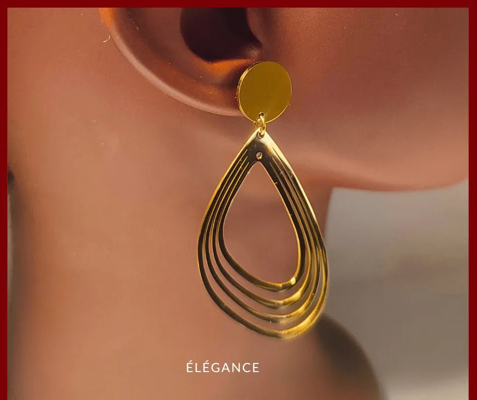 Bijoux femme, boucles d’oreilles ovales pendantes plaqué or 18K, design chic et moderne