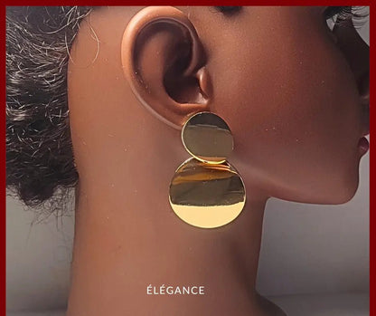 Boucles rondes pendantes dorées en acier inoxydable, bijoux élégants et modernes pour femme. Elégance
