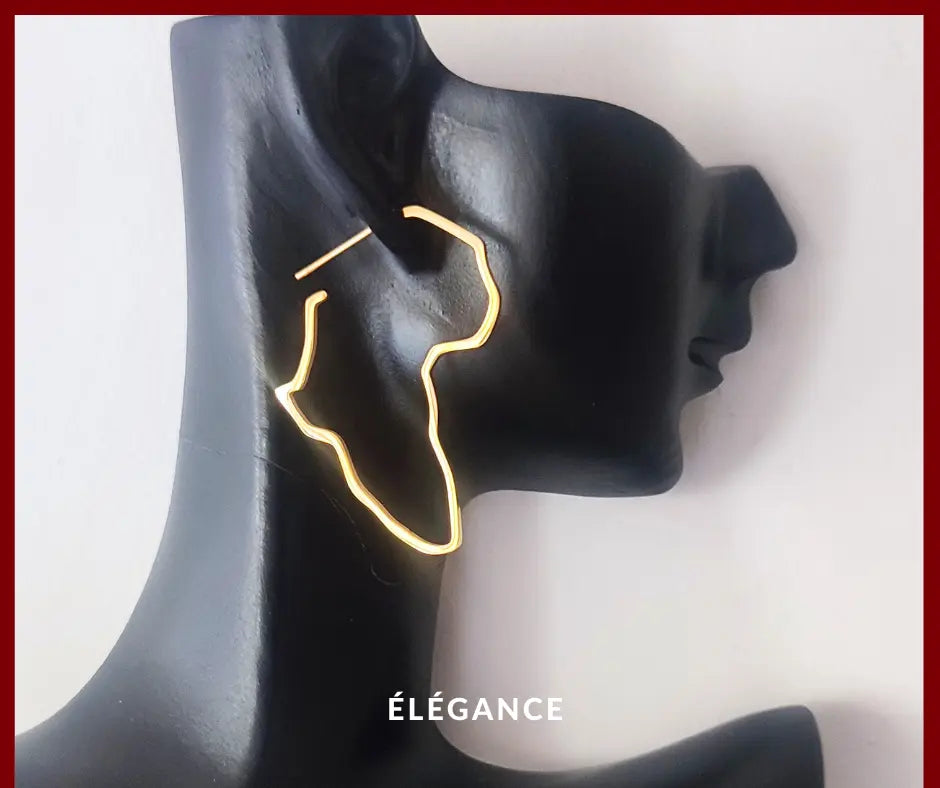 Boucles d'oreilles carte d'Afrique en acier inoxydable doré, un bijou original et tendance pour femme.