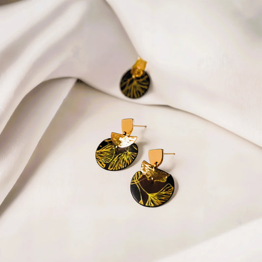 Boucles d'Oreilles Feuille de Ginkgo en Argile Polymère Elégance Simplement