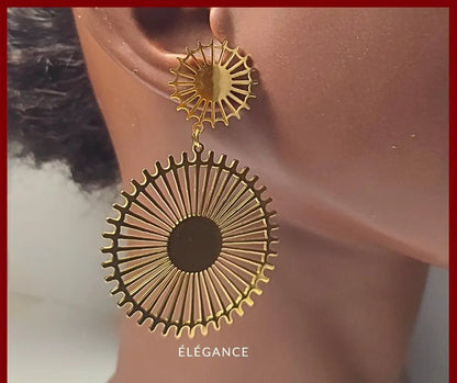 Boucles pendantes rondes plaquées or 18K – acier inoxydable hypoallergénique femme