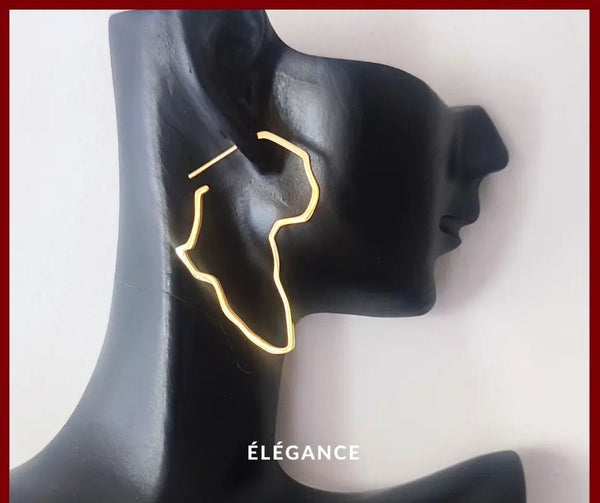 Boucles d’oreilles carte d’Afrique en acier inoxydable plaqué or 24K, grandes et légères.